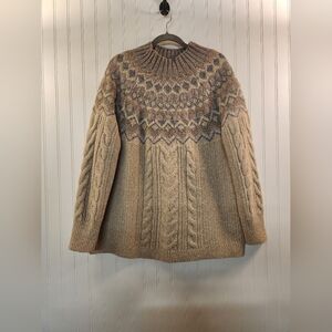 Chico Women's Beige Geometric Fair Isle Cable Knit Sweater Size 3X Mock Neck